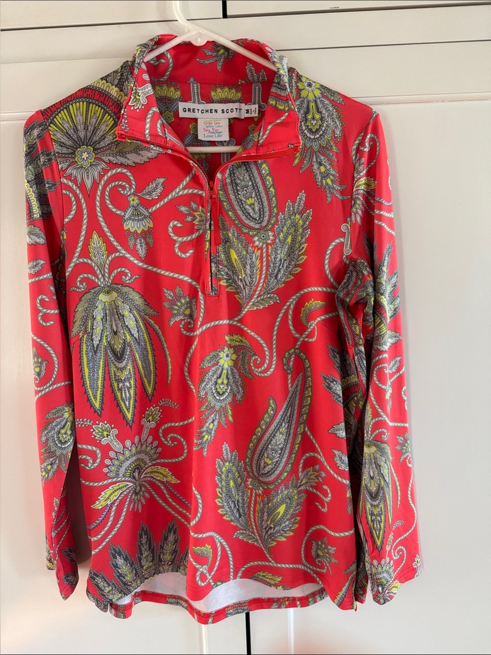 Gretchen Scott Designs Coral Paisley Half-Zip Pullover